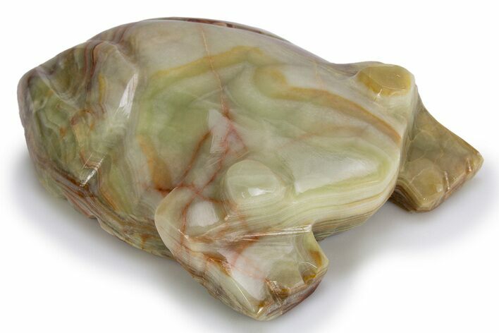 Carved Green Banded Calcite Frog - Pakistan #301361